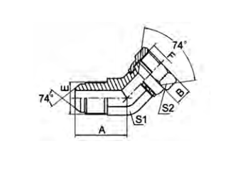 45° ELBOW JIC MALE 74° CONE /JIC FEMALE 74° SEAT