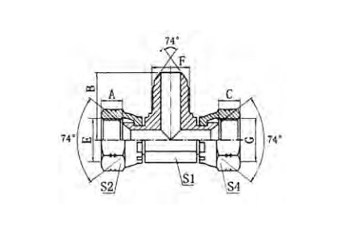 JIC FEMALE 74° SEAT / JIC MALE 74° CONE BRANCH TEE