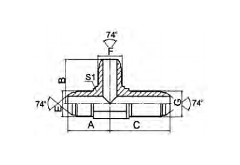 JIC MALE 74° CONE BULKHEAD RUN TEE