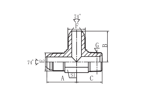 JIC MALE 74° CONE/ NPT MALE RUN TEE