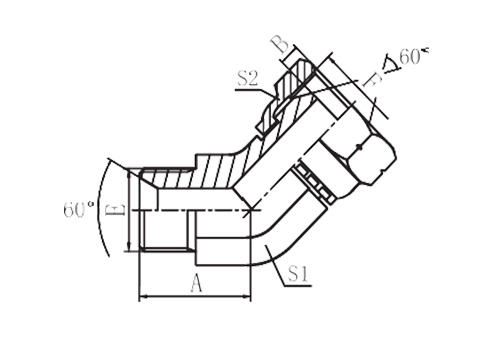 45°ELBOW BSP MALE 60 SEATl BSP FEMALE 60°CONE