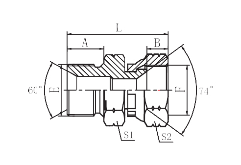 BSP MALE DOUBLE USE FOR 60° SEAT OR BONDED SEAL / JIC FEMALE 74°SEAT