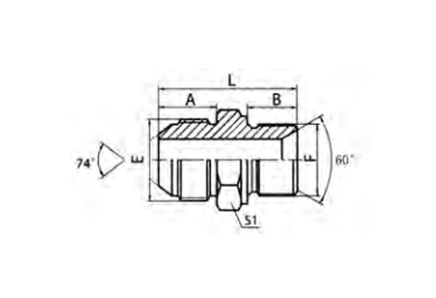 JIC MALE 74° CONE / METRIC MALE 60° SEAT