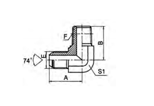 90° ELBOW METRIC MALE 74° CONE